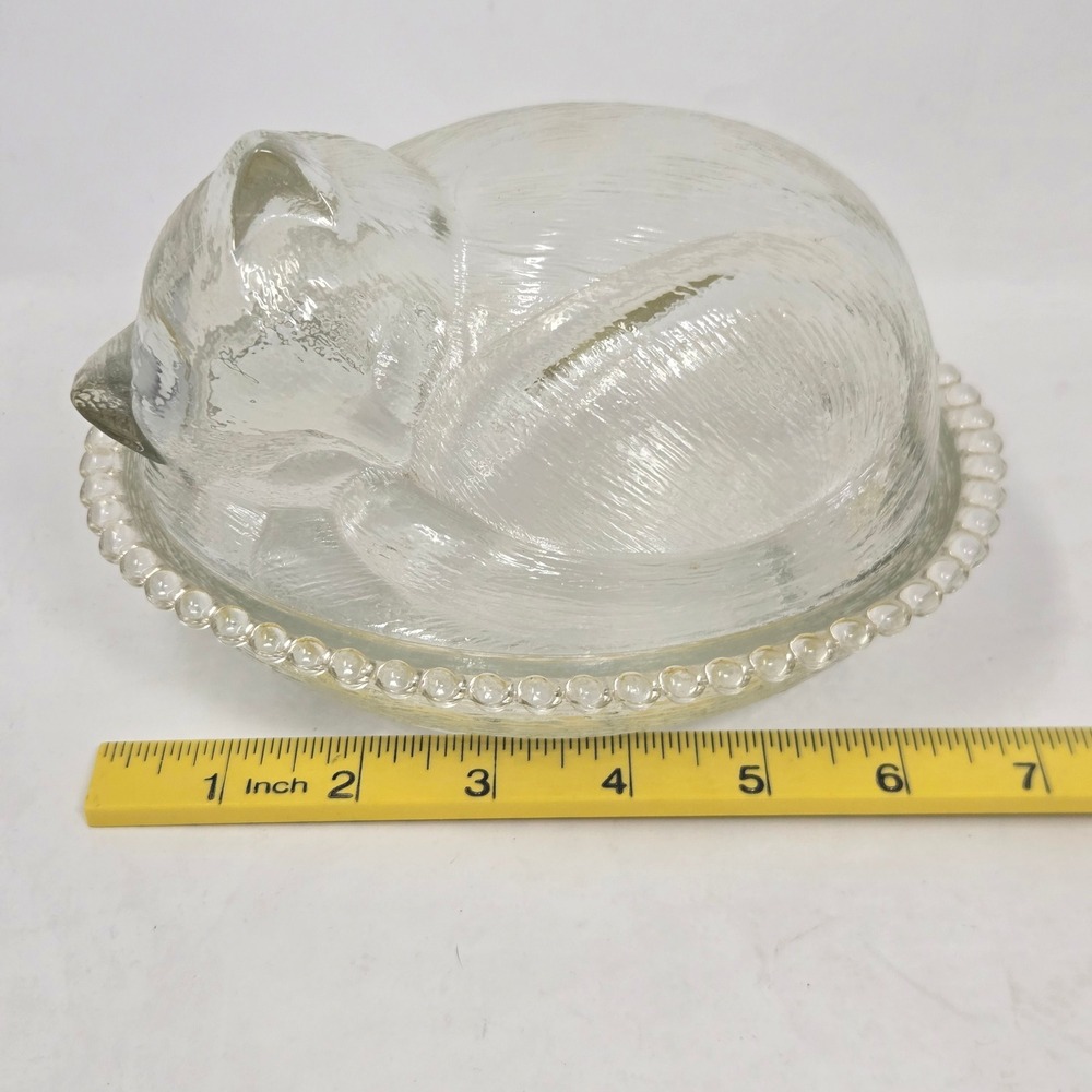Vintage Cat On Nest Confections Indiana Glass KITTEN CANDY BOX Candy Dish - Picture 8 of 11